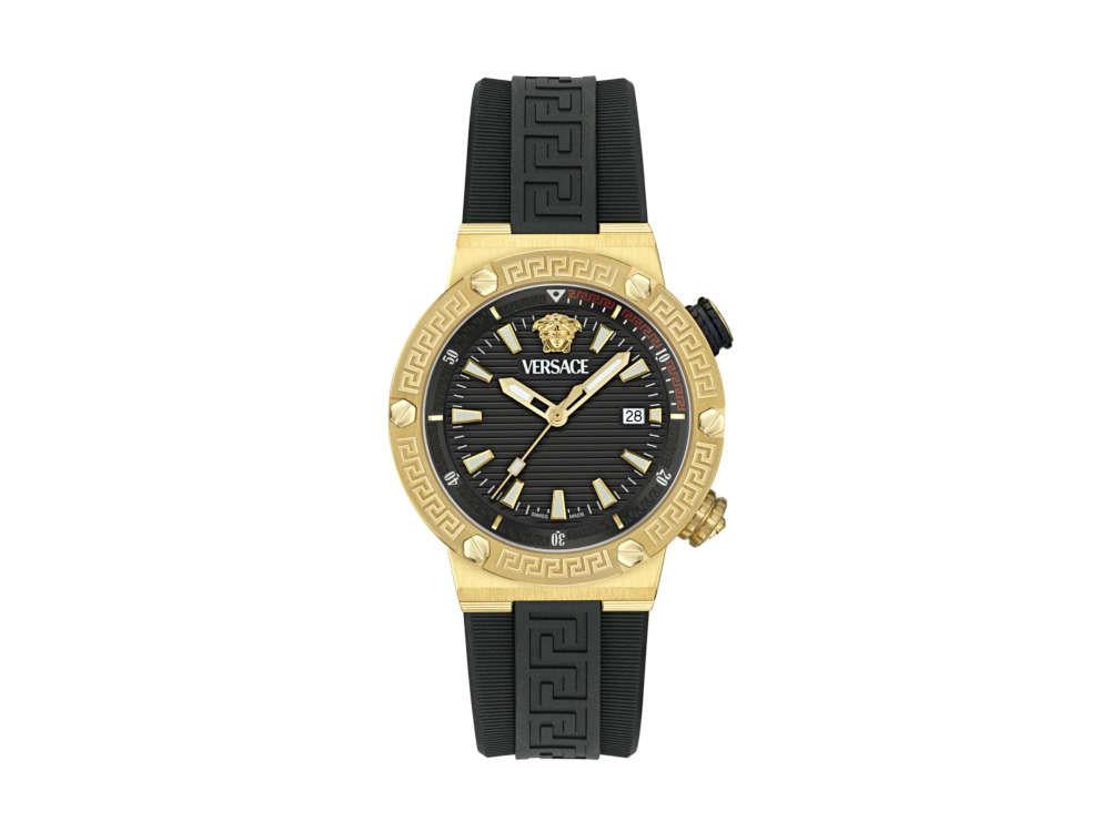 Versace Greca Logo Diver Quartz Uhr, PVD Gold, Schwarz, 43 mm, VE8G00324