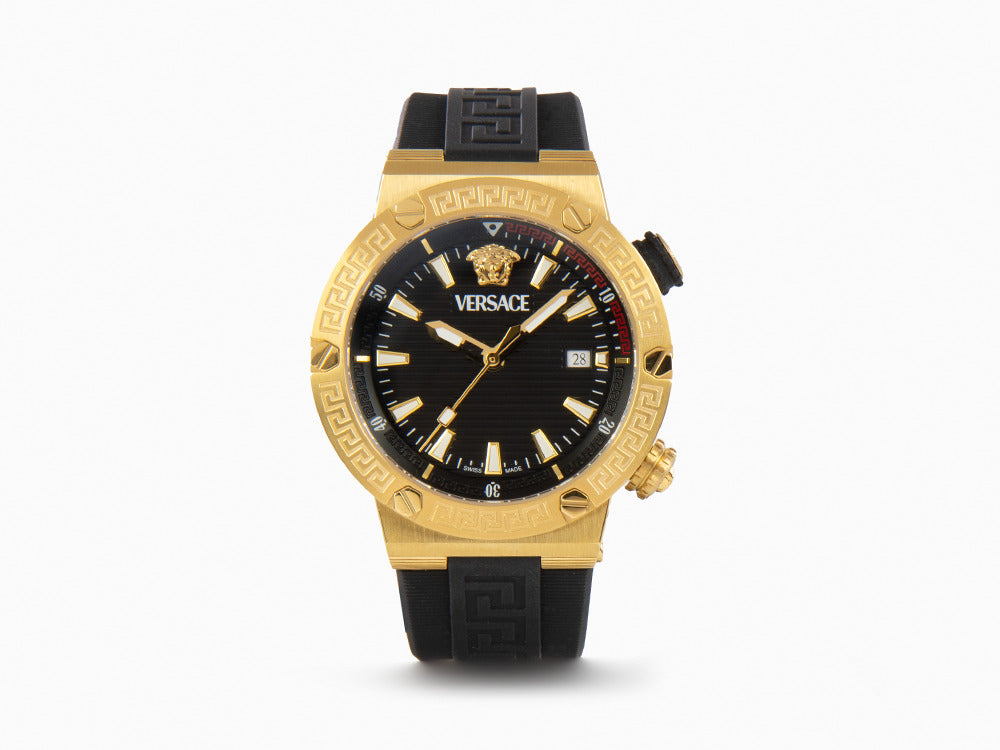 Versace Greca Logo Diver Quartz Uhr, PVD Gold, Schwarz, 43 mm, VE8G00324