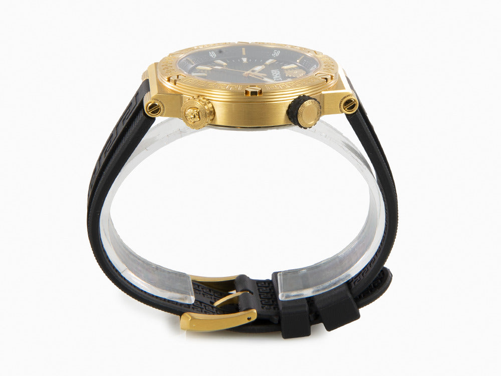 Versace Greca Logo Diver Quartz Uhr, PVD Gold, Schwarz, 43 mm, VE8G00324