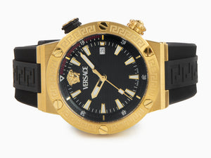 Versace Greca Logo Diver Quartz Uhr, PVD Gold, Schwarz, 43 mm, VE8G00324