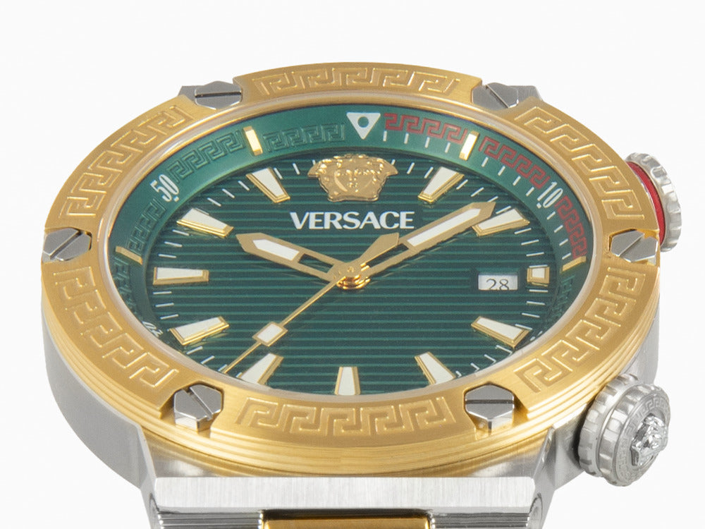 Versace Greca Logo Diver Quartz Uhr, Grün, 43 mm, Shapir-Glas, VE8G00524