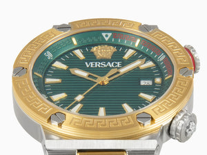 Versace Greca Logo Diver Quartz Uhr, Grün, 43 mm, Shapir-Glas, VE8G00524