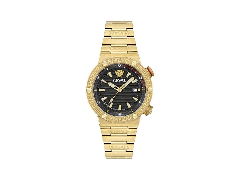 Versace Greca Logo Diver Quartz Uhr, PVD Gold, Schwarz, 43 mm, VE8G00624