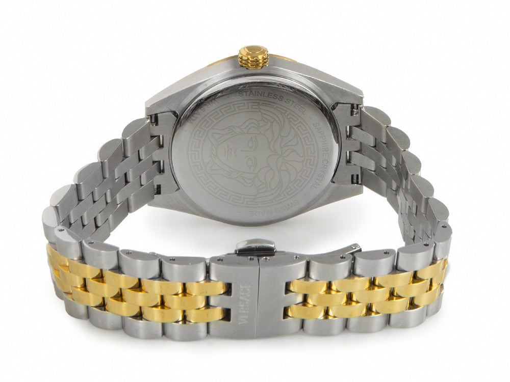 Versace V-Code Lady Quartz Uhr, PVD Gold, Grün, 36 mm, Shapir-Glas, VE8I00424