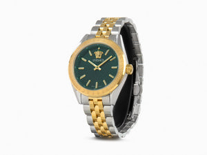 Versace V-Code Lady Quartz Uhr, PVD Gold, Grün, 36 mm, Shapir-Glas, VE8I00424