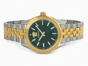Versace V-Code Lady Quartz Uhr, PVD Gold, Grün, 36 mm, Shapir-Glas, VE8I00424