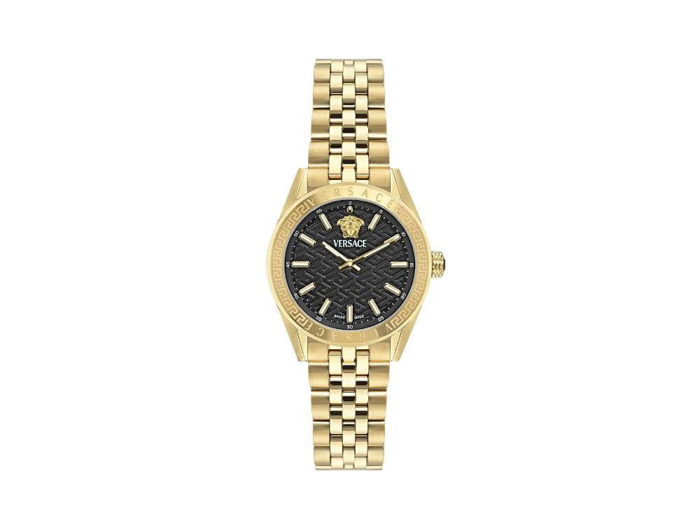 Versace V-Code Lady Quartz Uhr, PVD Gold, Schwarz, 36 mm, Shapir-Glas, VE8I00724