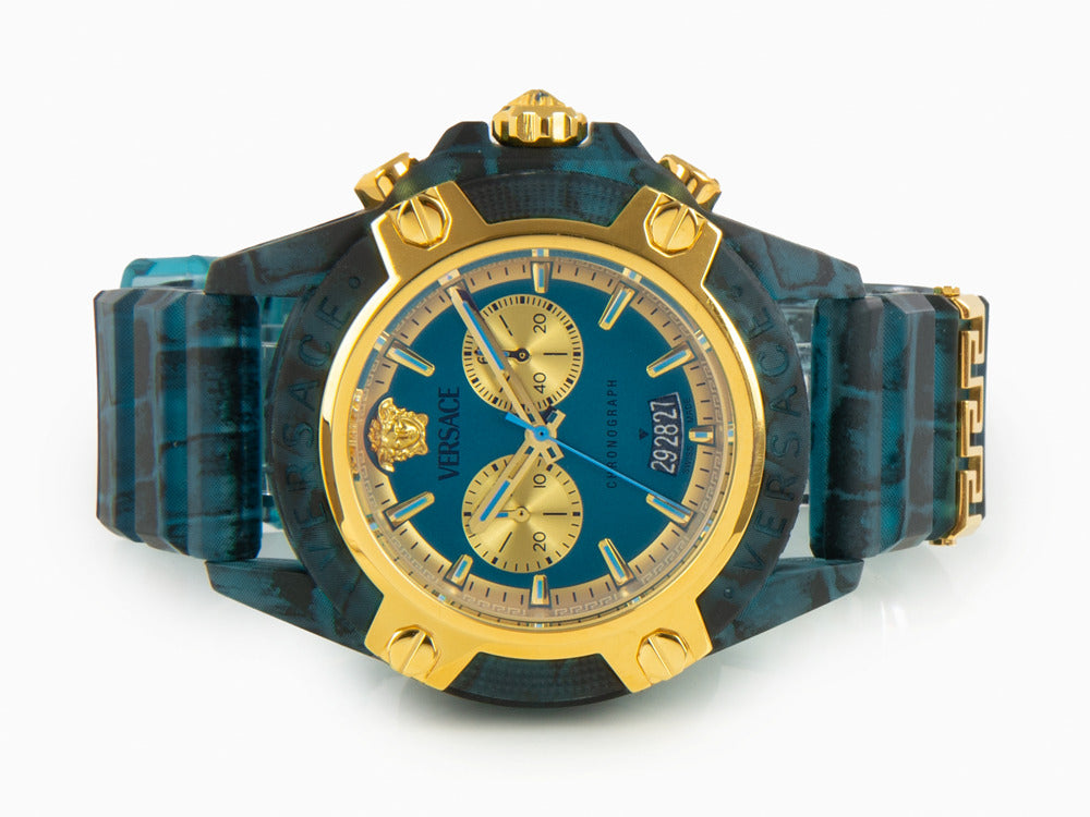 Versace Icon Active Quartz Uhr, Polycarbonat, Blau, 44 mm, VE8P00324