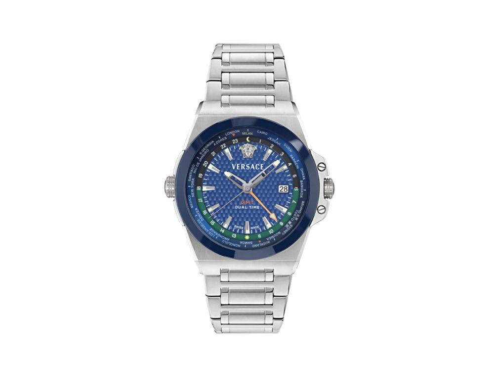 Versace Greca Reaction GMT Quartz Uhr, Blau, 41 mm, VE8Y00126