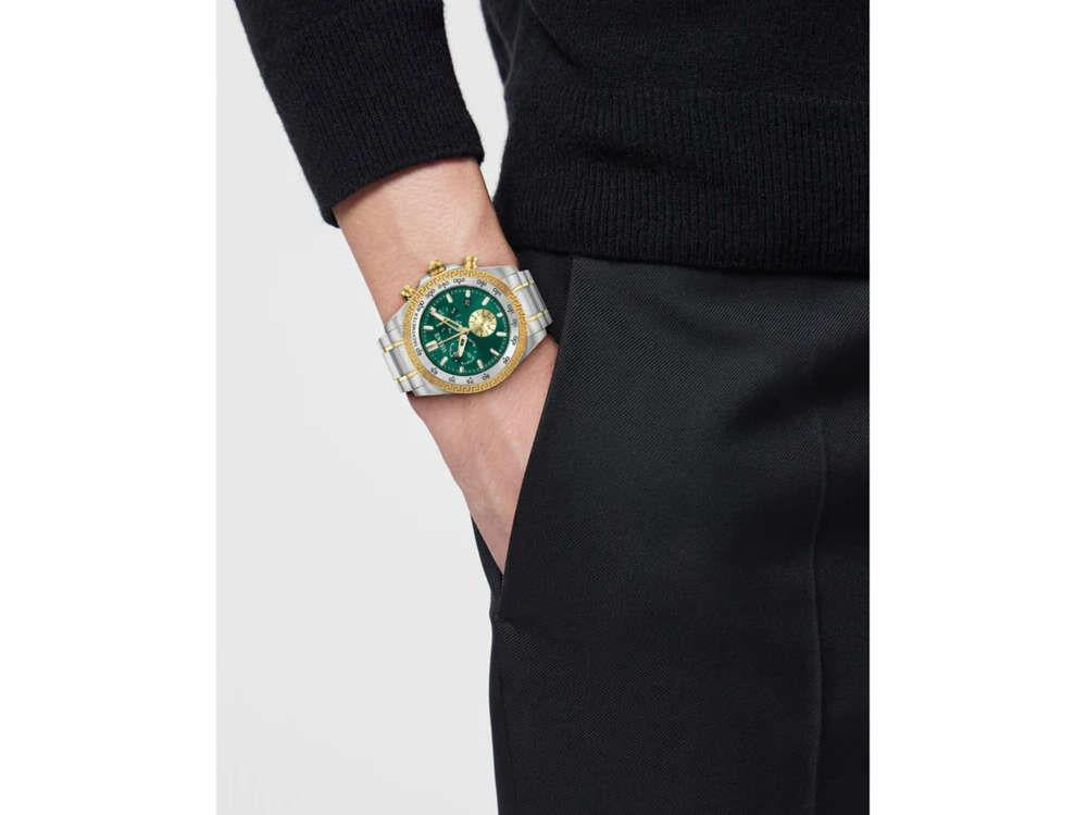 Versace Chrono X Quartz Uhr, Recycelter Stahl, Grün, 44 mm, VE9K00424