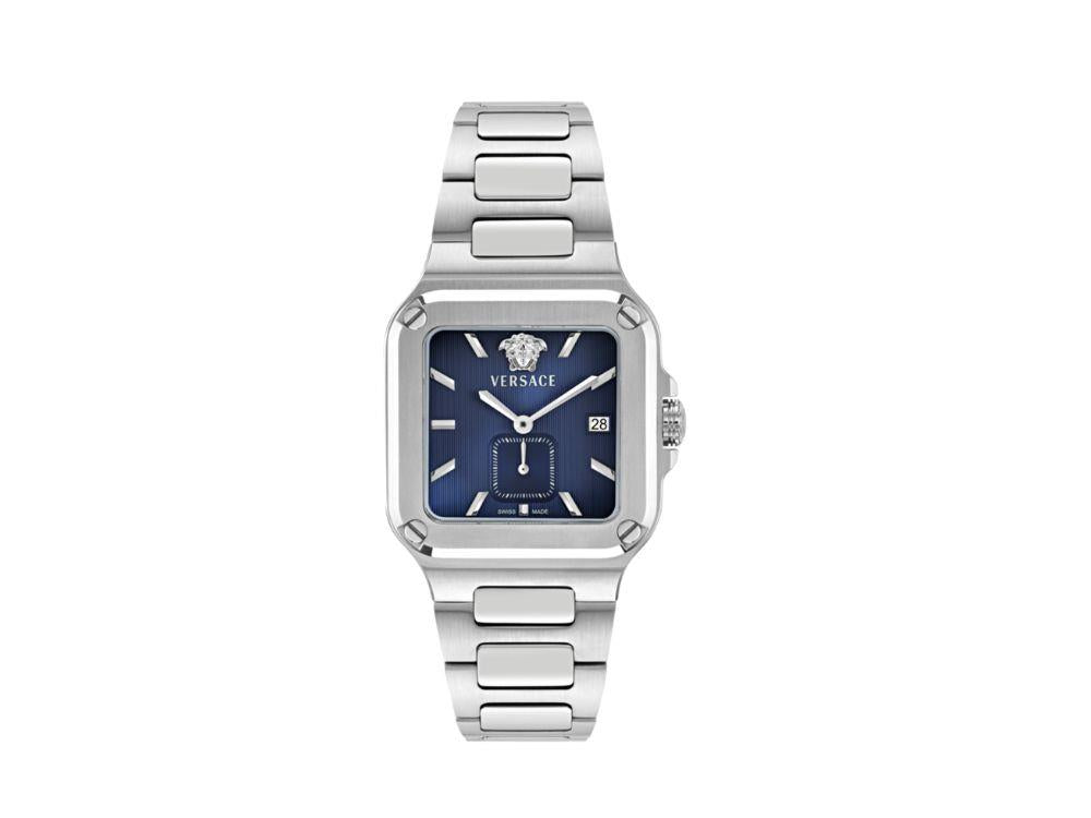 Versace Greca Edge Gent Quartz Uhr, Recycelter Stahl, Blau, 38 mm, VE9Y00226