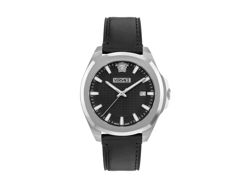 Versace Luxury 3 Hands Quartz Uhr, Recycelter Stahl, Schwarz, 42 mm, VEKKA0125
