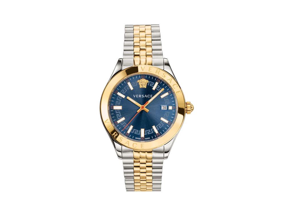 Versace Hellenyium Quartz Uhr, PVD Gold, Blau, 42 mm, Shapir-Glas 