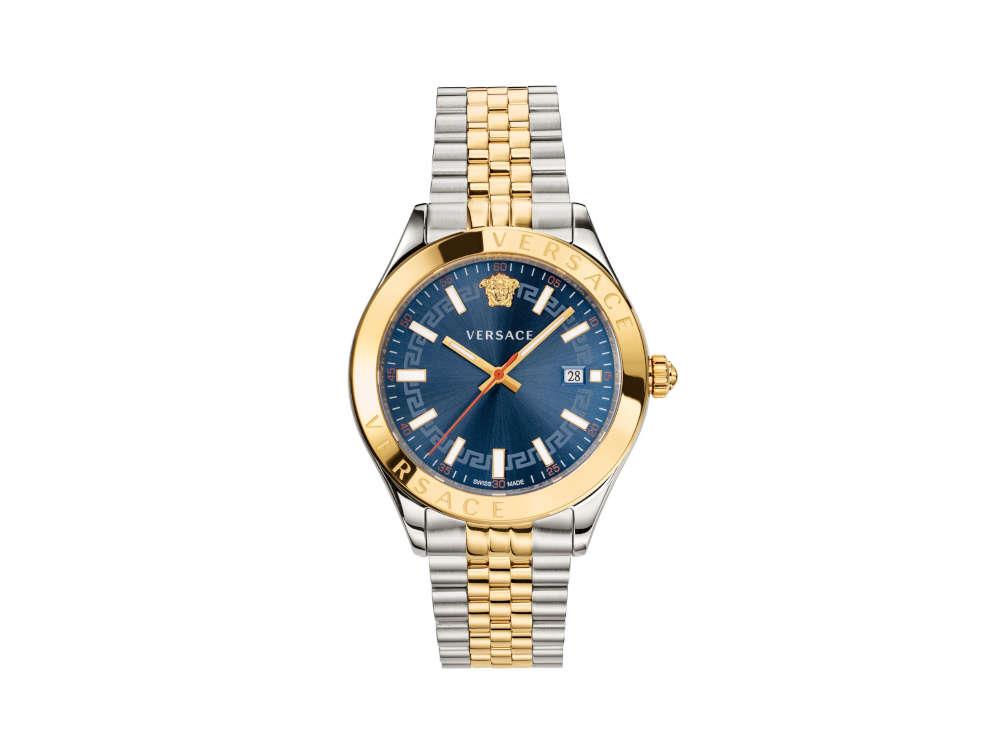 Versace Hellenyium Quartz Uhr, PVD Gold, Blau, 42 mm, Shapir-Glas, VEVK00520
