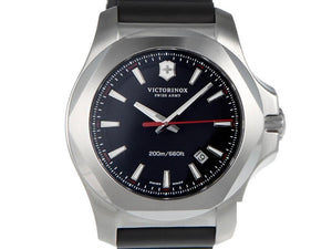 Victorinox I.N.O.X. Quartz Uhr, Edelstahl, Schwarz, 43 mm, Kautschukband