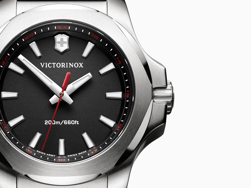 Victorinox I.N.O.X. Ladies Quartz Uhr, Edelstahl, Schwarz, 37 mm, Kautschukband
