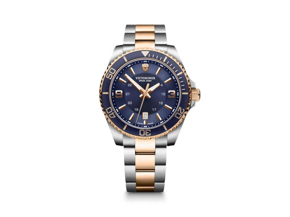 Victorinox Maverick Quartz Uhr Blau 43 mm Stahlband und Rosegold PV Iguana Sell DE