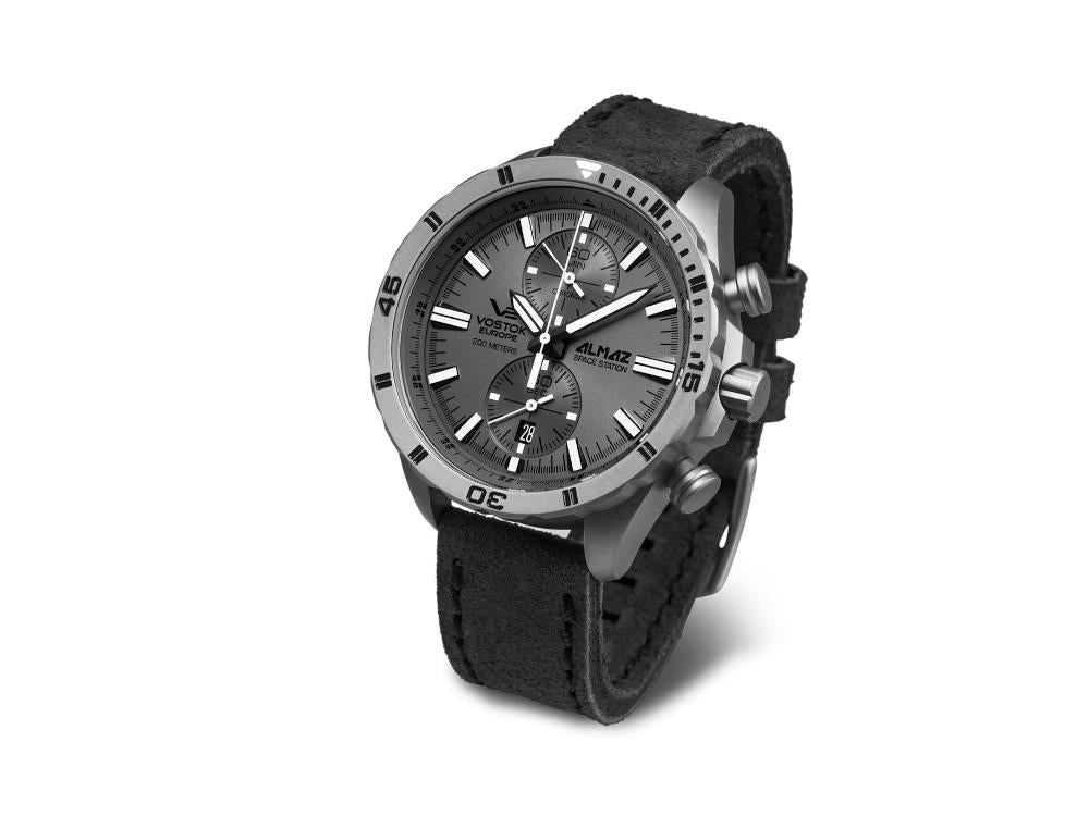 Vostok Europe Almaz Quartz Uhr, Grau, 47 mm, Chronograph, 6S11-320H264