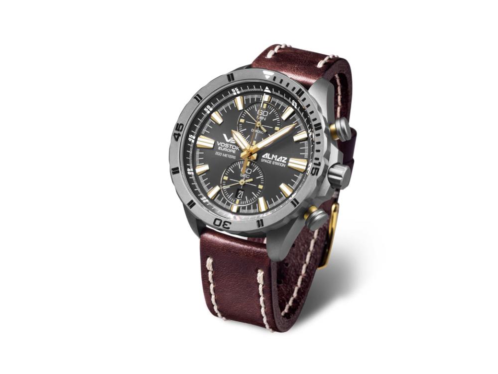 Vostok Europe Almaz Quartz Uhr, Titan, Grau, 47 mm, Chrono, 6S11-320H521