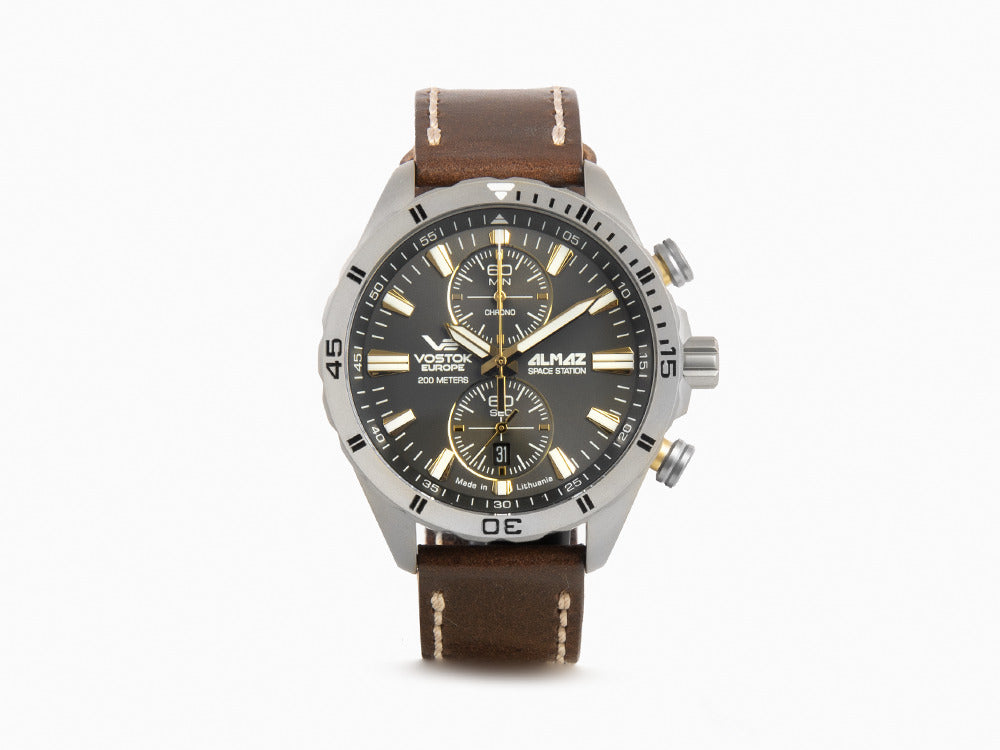 Vostok Europe Almaz Quartz Uhr, Titan, Grau, 47 mm, Chrono, 6S11-320H521