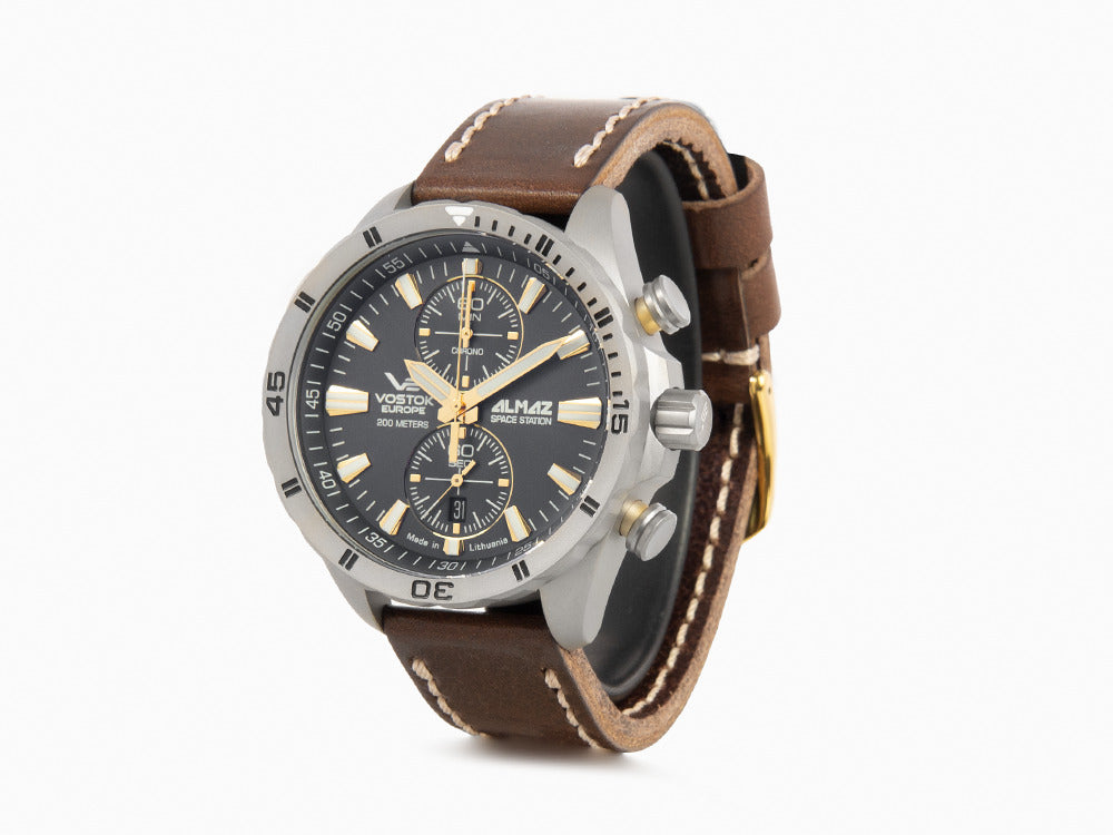 Vostok Europe Almaz Quartz Uhr, Titan, Grau, 47 mm, Chrono, 6S11-320H521