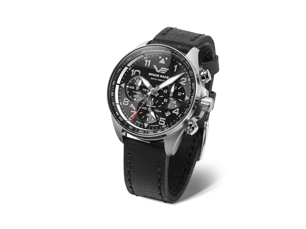 Vostok Europe Space Race Quartz Uhr, Schwarz, 46.5 mm, Chronograph, 6S20-325A741