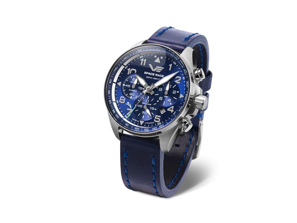 Vostok Europe Space Race Quartz Uhr, Blau, 46.5 mm, Chronograph, 6S20-325A742