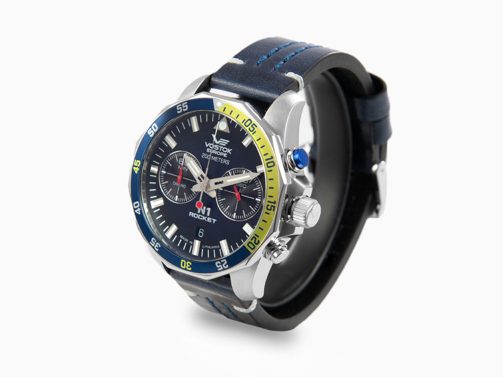 Vostok Europe Rocket N-1 Quartz Uhr, Blau, 46 mm, Chronograph, 6S21-225A708