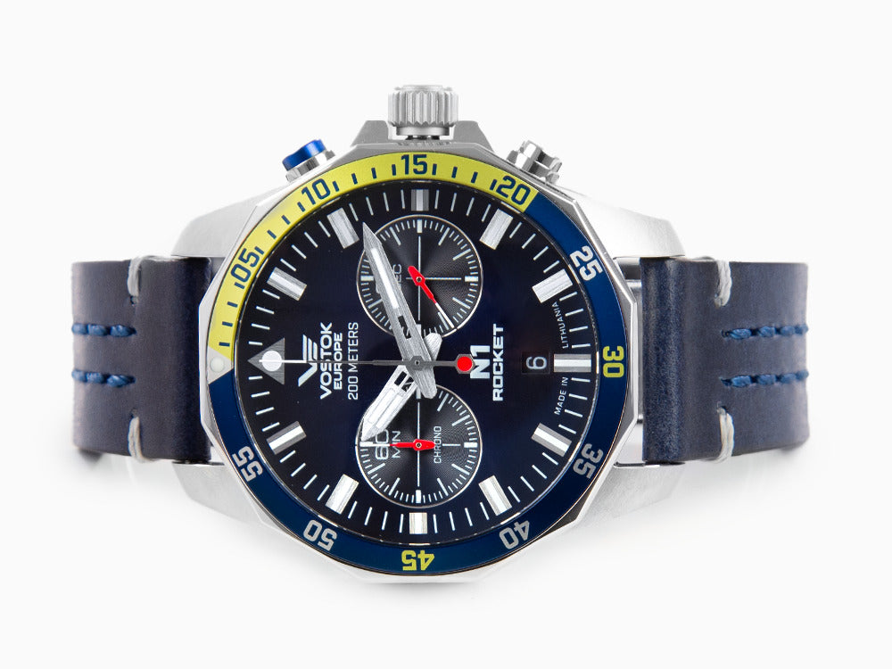 Vostok Europe Rocket N-1 Quartz Uhr, Blau, 46 mm, Chronograph, 6S21-225A708