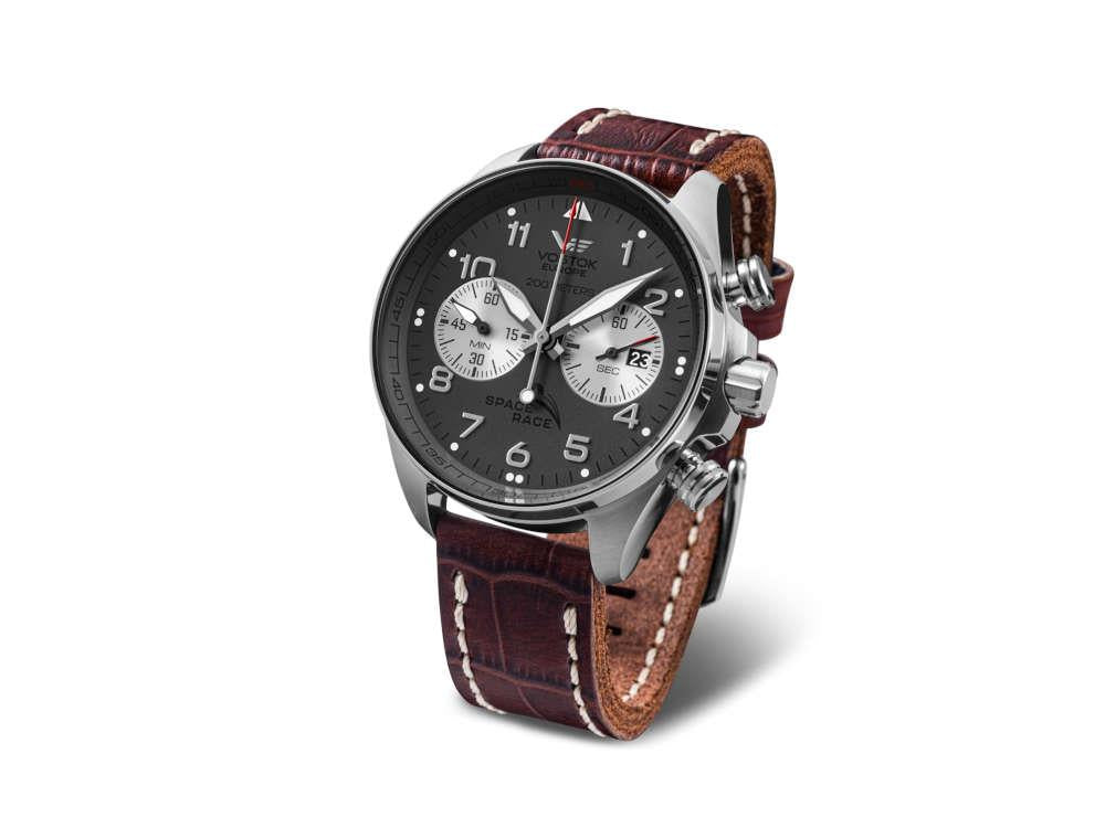 Vostok Europe Space Race Quartz Uhr, Grau, 47 mm, Chronograph, 6S21-325A666-L-BR
