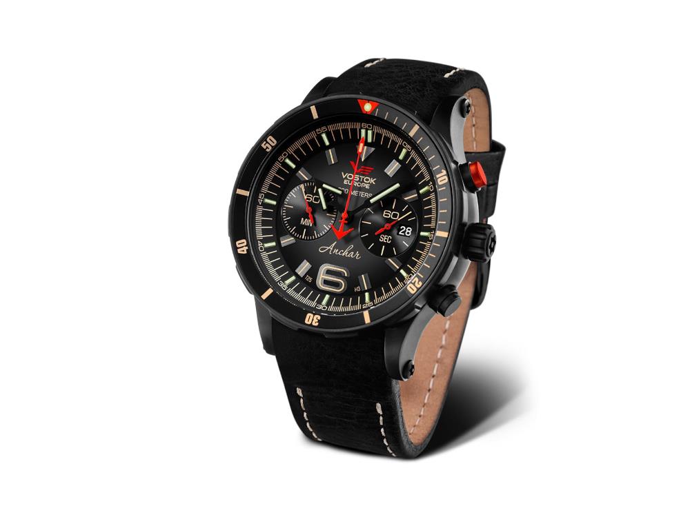 Vostok Europe Anchar Quartz Uhr, Schwarz, 48.7 mm, Tritium, Chrono, 6S21-510C582