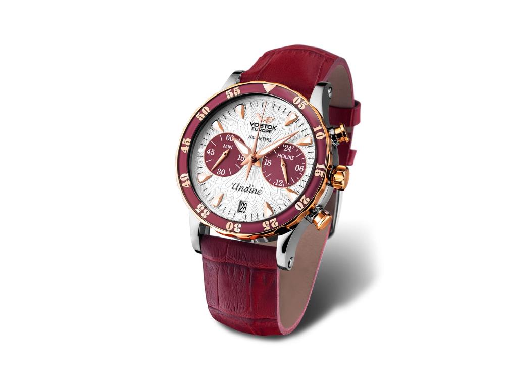 Vostok Europe Undiné Quartz Uhr, Edelstahl, Weiss, 39 mm, Chrono, VK64-515E567