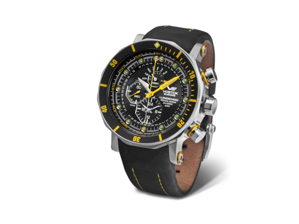 Vostok Europe Lunokhod-2 Quartz Uhr, Schwarz, 49 mm, Chrono, YM86-620A505