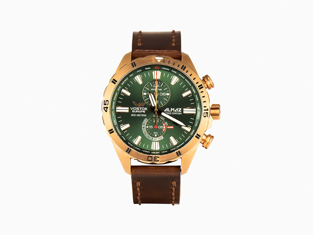 Vostok Europe Almaz Quartz Uhr, PVD, Grün, 47 mm, Chronograph, YM8J-320B656