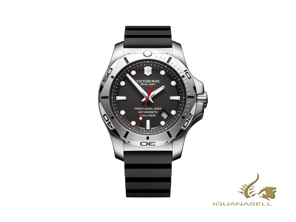 Victorinox I.N.O.X. Quartz Uhr, Schwarz, 45 mm, Kautschukband, Superluminova