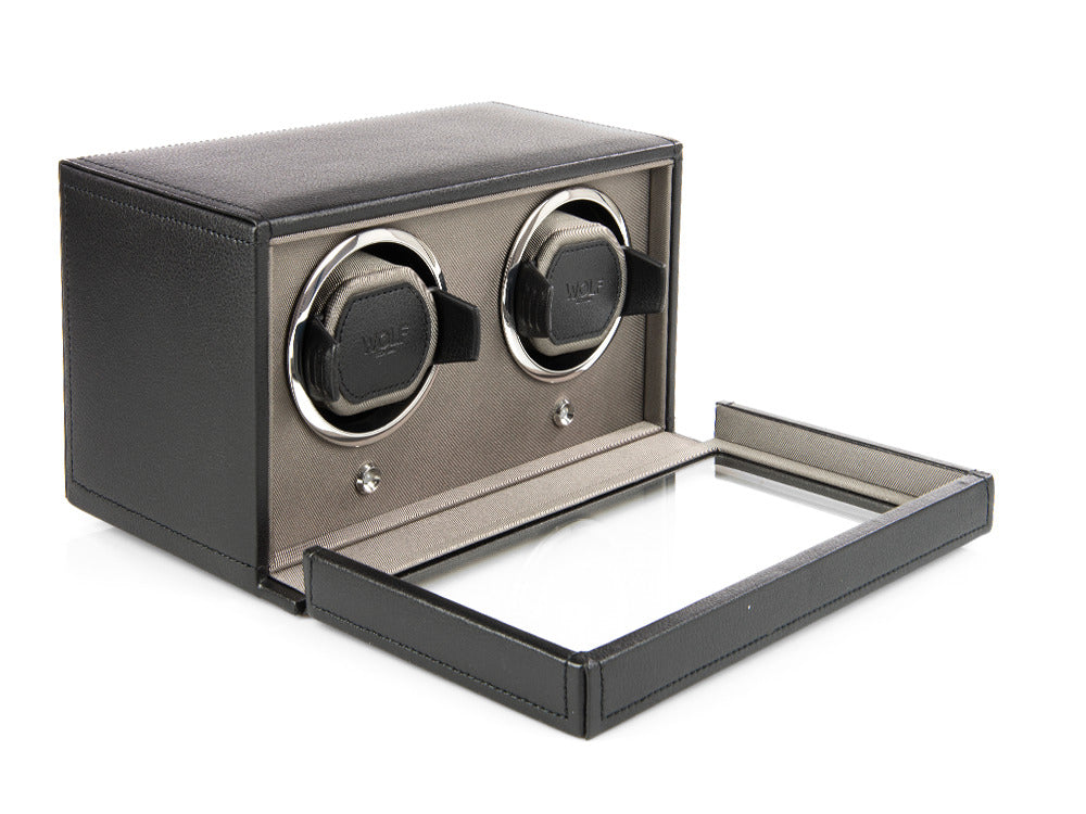 WOLF Cub Uhrenbeweger, 2 Uhren, Schwarz, Vegane Leder, 461203