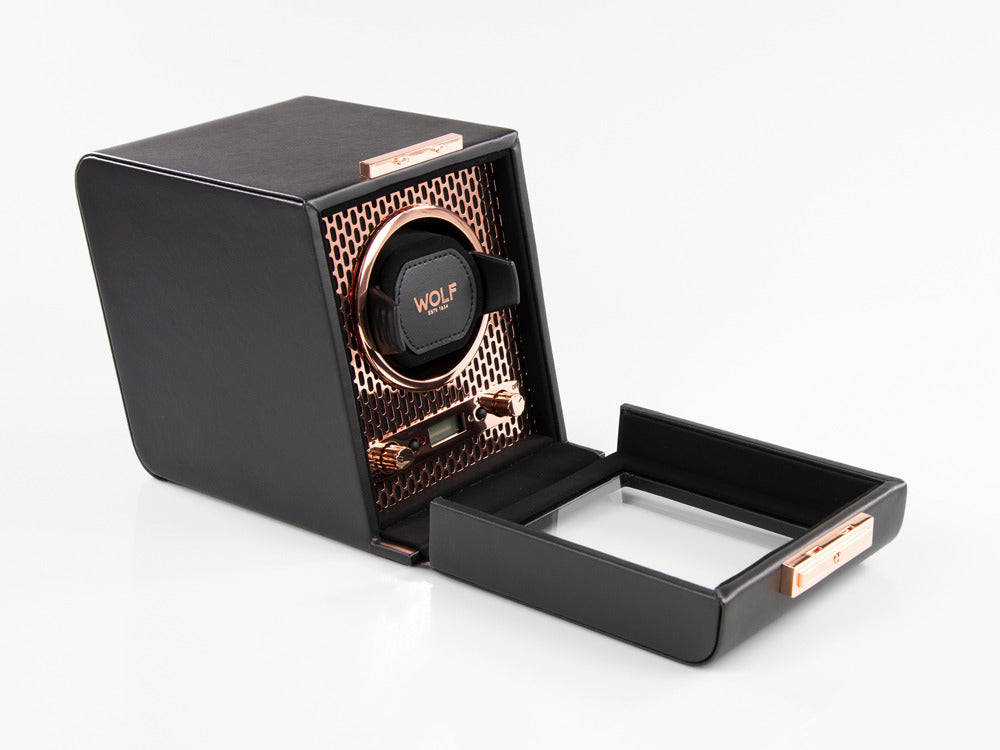 Uhrenbeweger, WOLF, Schwarz, 1 Uhr, Vegane Leder, 469116