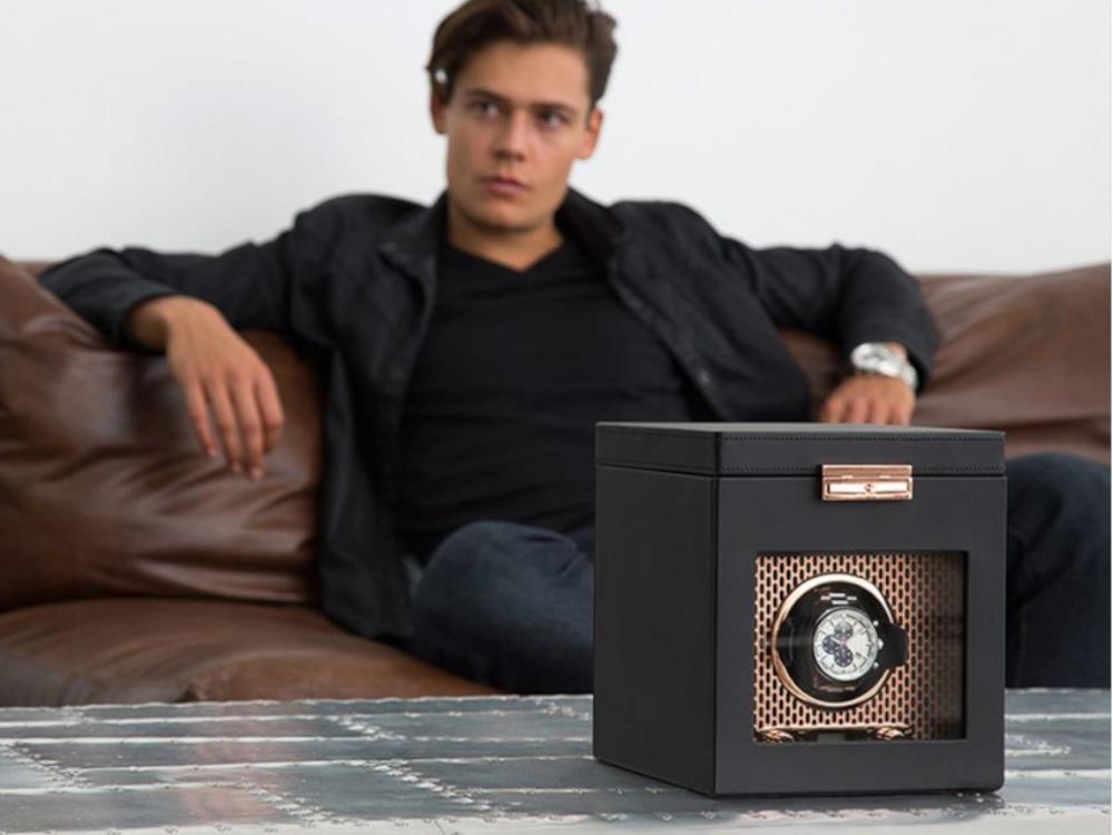 WOLF Axis Uhrenbeweger, 1 Uhr, Schwarz, Vegane Leder, 469216