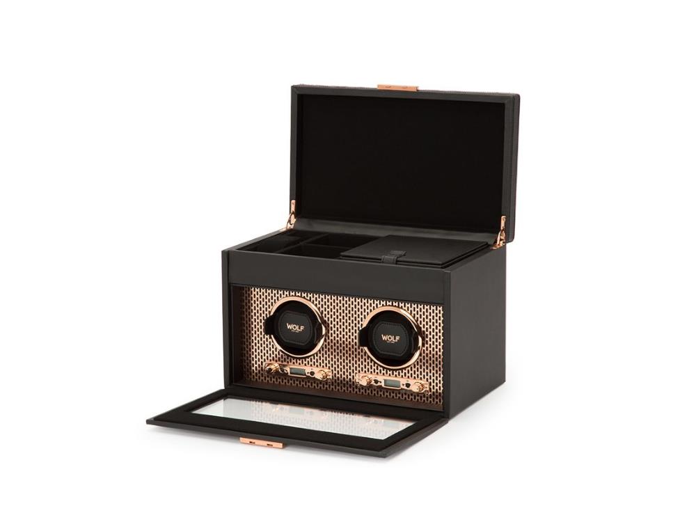 WOLF Axis Uhrenbeweger, 2 Uhren, Schwarz, Vegane Leder, 469316