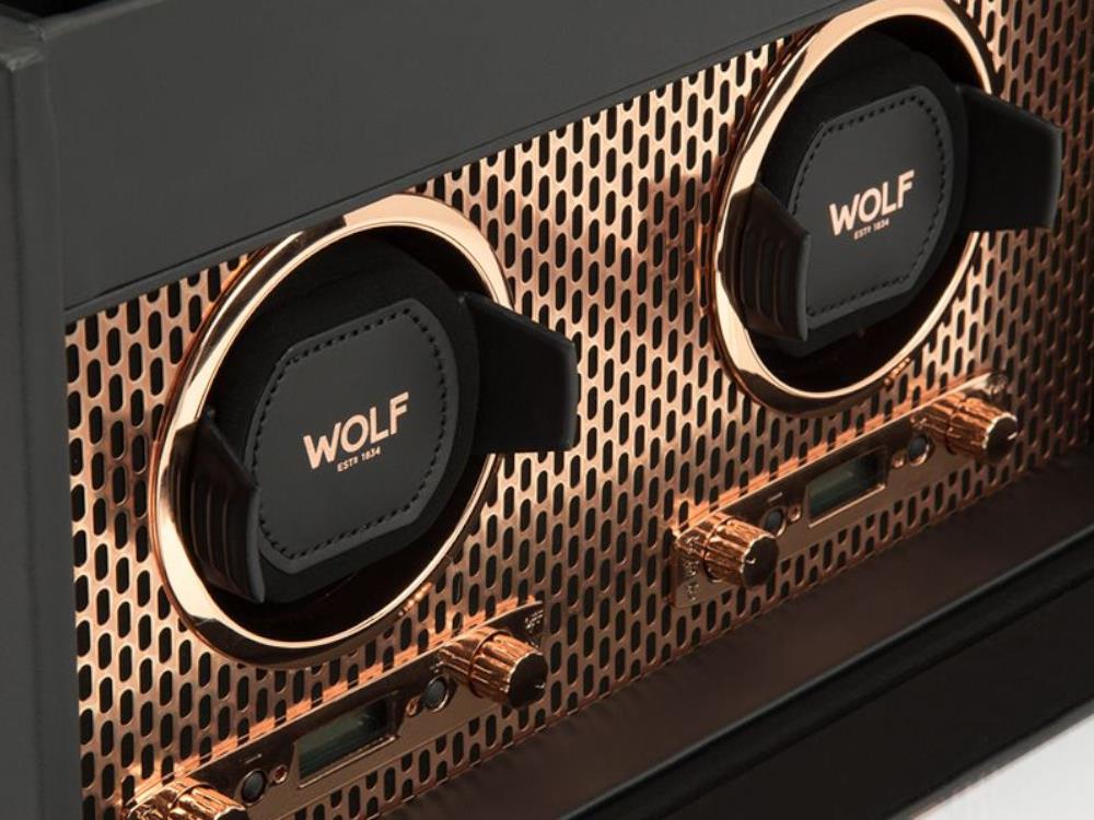 WOLF Axis Uhrenbeweger, 2 Uhren, Schwarz, Vegane Leder, 469316