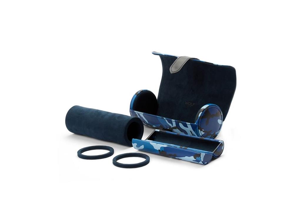 WOLF Elements Water Uhrenrolle, 3 Uhren, Blau, Vegane Leder, 665271