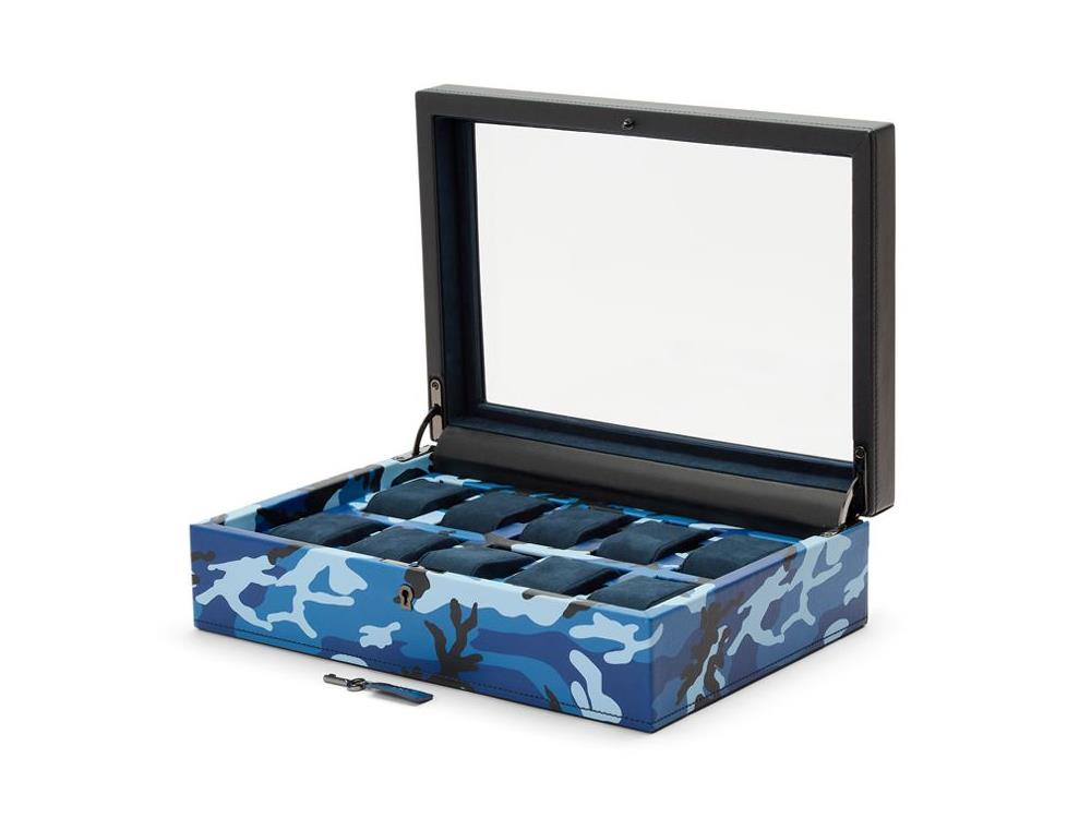 WOLF Elements Water Uhrenbox, 10 Uhren, Blau, Vegane Leder, 665471