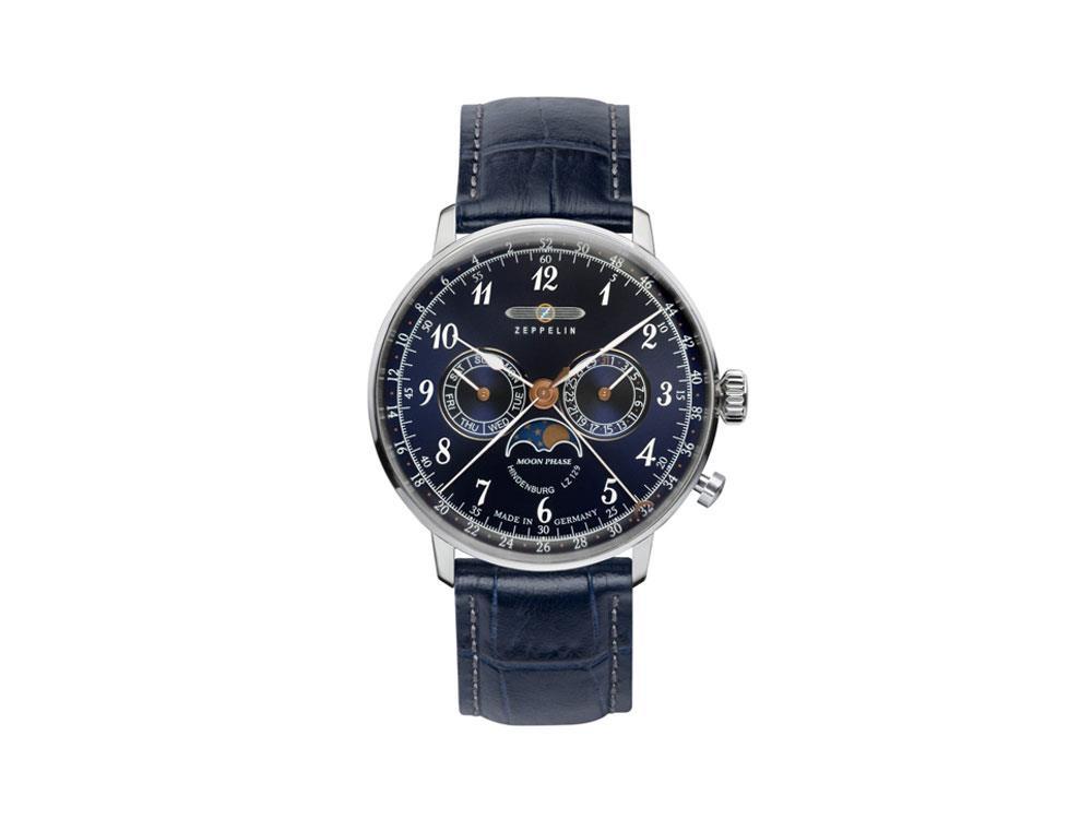 Zeppelin LZ 129 Hindenburg Moonphase Quartz Uhr, Blau, 40 mm, 7036-3