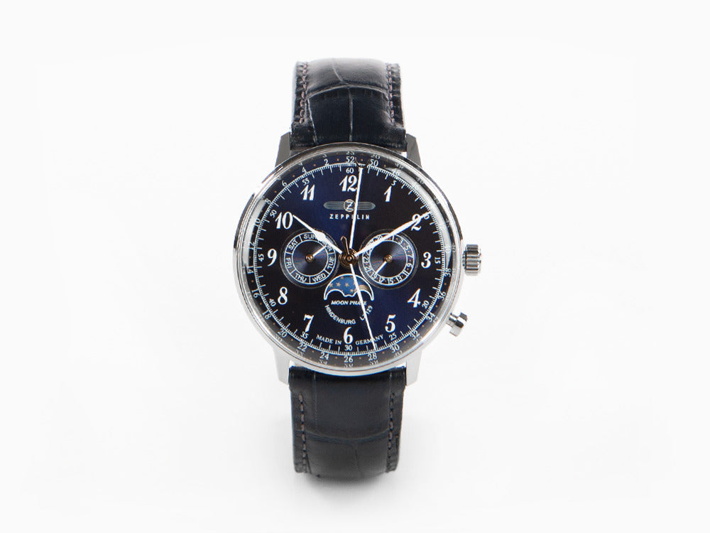 Zeppelin LZ 129 Hindenburg Moonphase Quartz Uhr, Blau, 40 mm, 7036-3