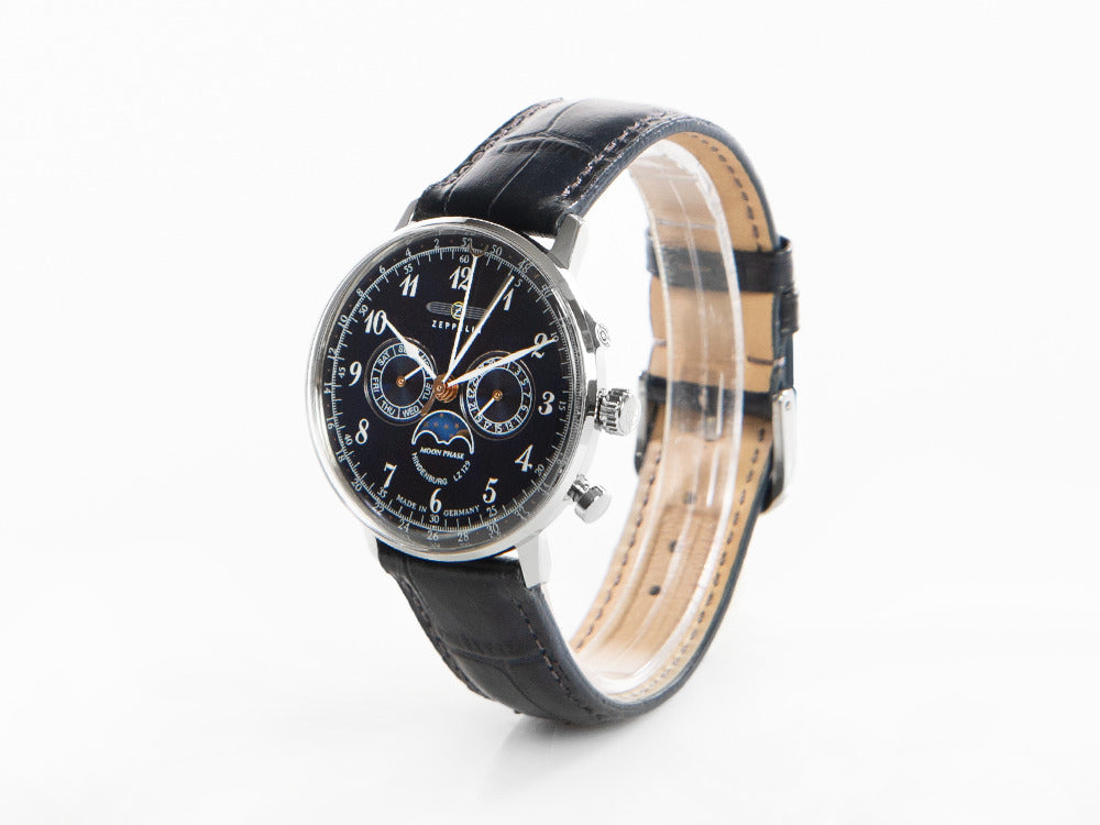 Zeppelin LZ 129 Hindenburg Moonphase Quartz Uhr, Blau, 40 mm, 7036-3