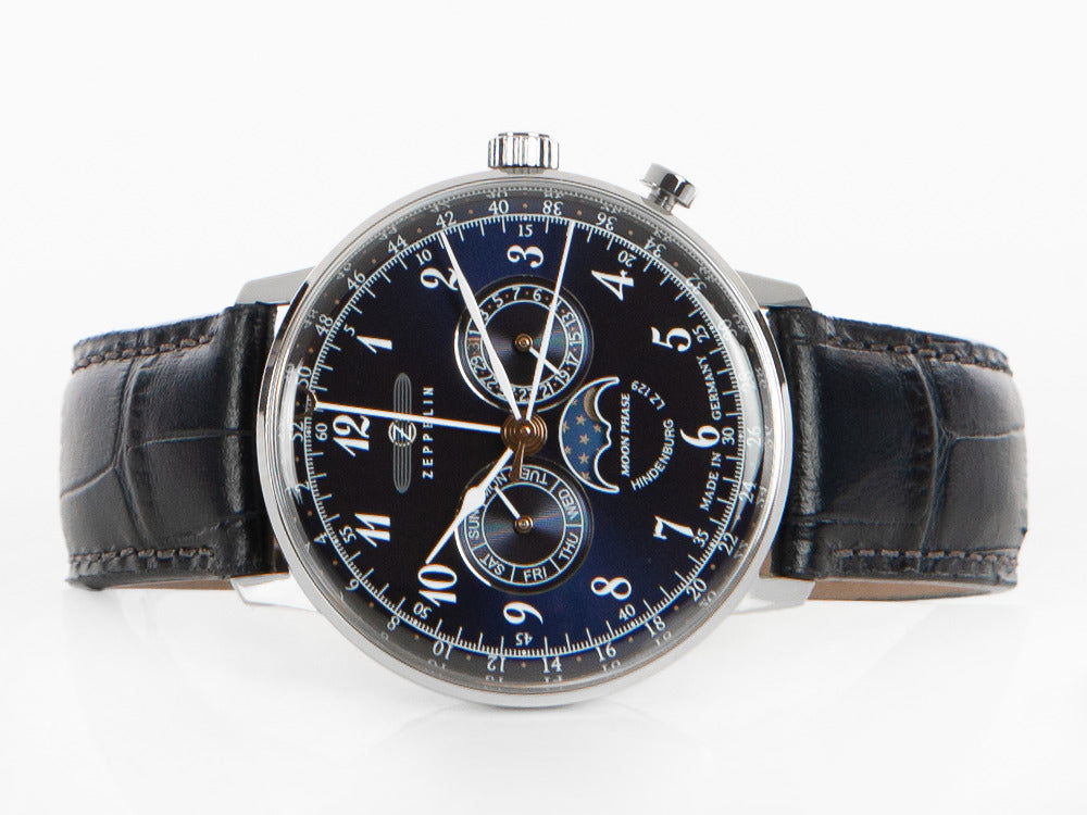 Zeppelin LZ 129 Hindenburg Moonphase Quartz Uhr, Blau, 40 mm, 7036-3