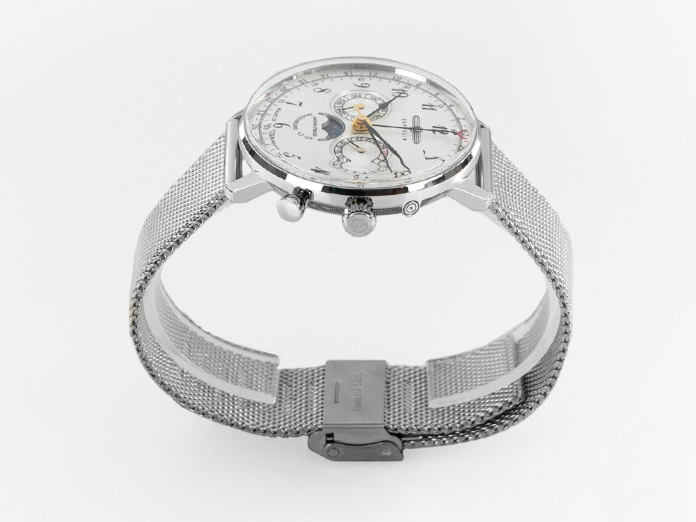 Zeppelin LZ 129 Hindenburg Moonphase Quartz Uhr, 40mm, Silber, 7036M-1