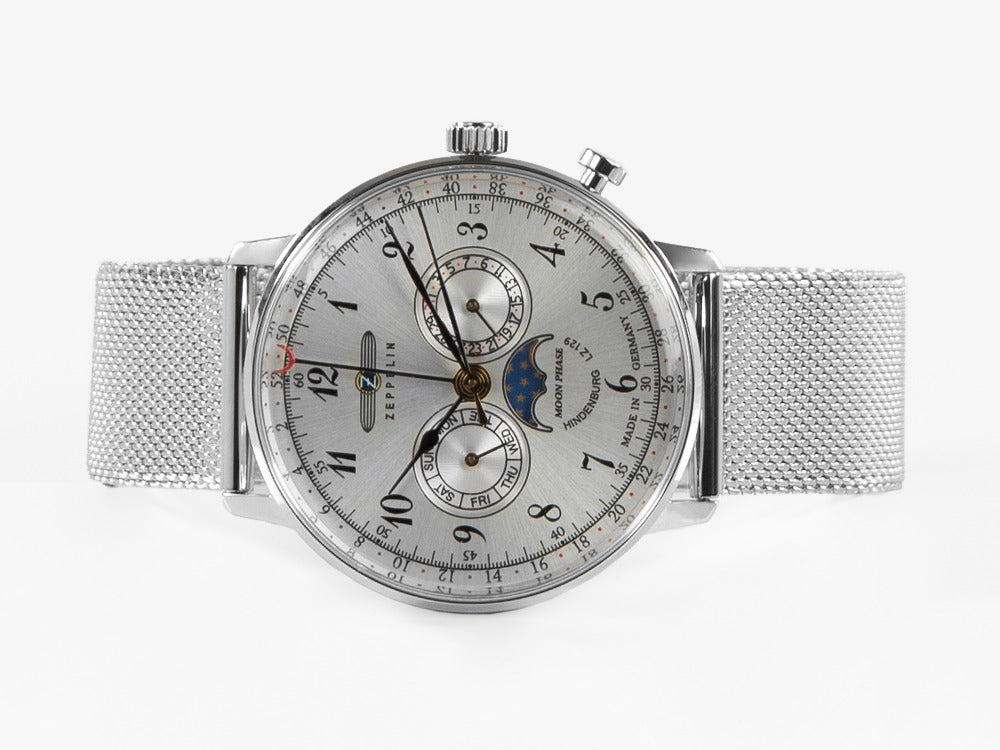 Zeppelin LZ 129 Hindenburg Moonphase Quartz Uhr, 40mm, Silber, 7036M-1
