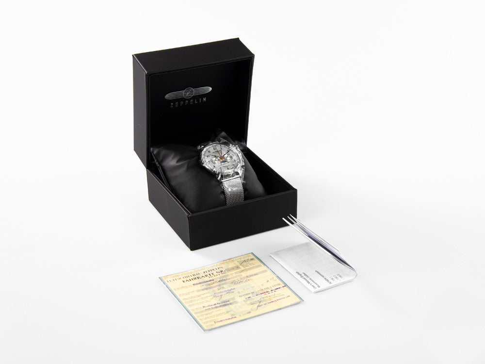 Zeppelin LZ 129 Hindenburg Moonphase Quartz Uhr, 40mm, Silber, 7036M-1