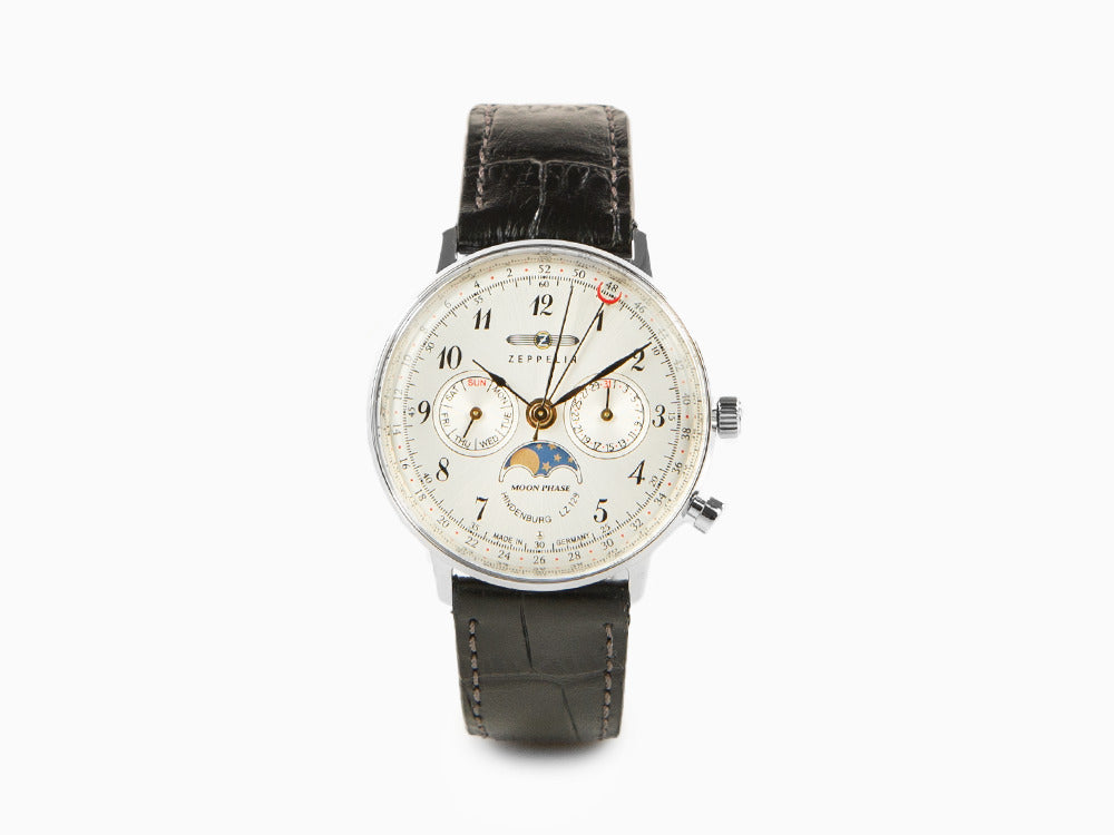 Zeppelin LZ 129 Hindenburg Moonphase Lady Quartz Uhr, Silber, 36 mm, 7037-1